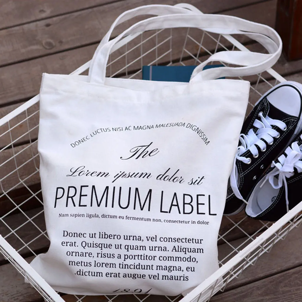 

Women Canvas Shopping Bag Letters Print Female Cotton Cloth Shoulder Bag Eco Handbag Tote Reusable Grocery Shopper Bags#T3