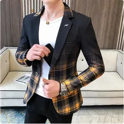 2021 Spring Men's Plaid Blazer Fashion Business Casual Men's Slim Suit Jacket Large Size Casual Banquet Wedding Party Club Dress