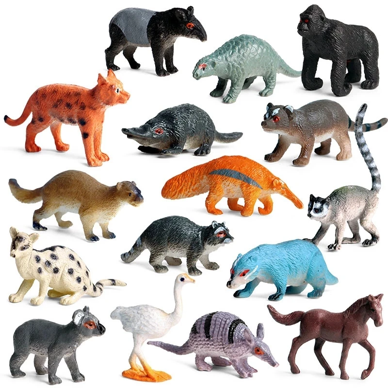 

16Pcs/Set Animals Model Koala Orangutan Anteater Pangolin Ostrich Horse Armadillo Action Figures Animal Model Decoration Toys