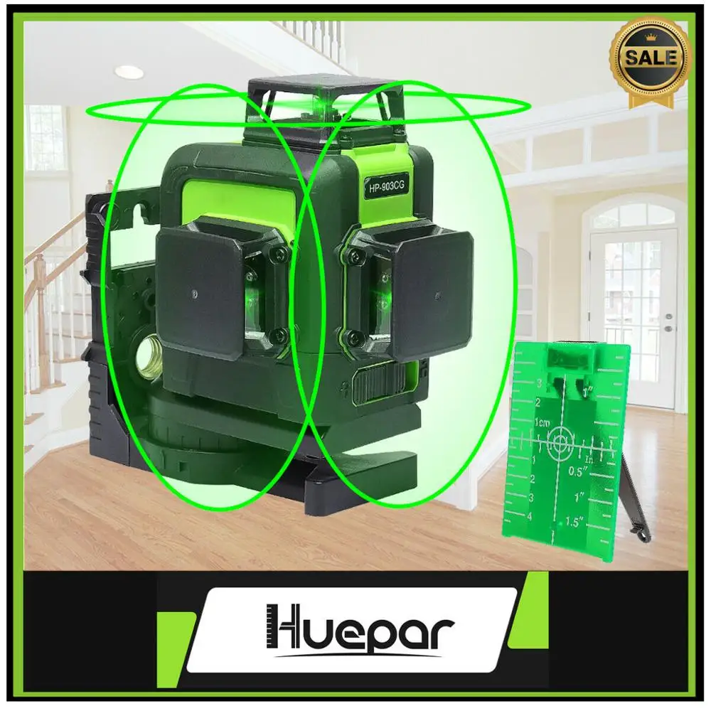 

Huepar 12 Lines 3D Cross Line Laser Level with Orsam Green Laser Beam Self-Leveling 360 Vertical and Horizontal Cross Powerful
