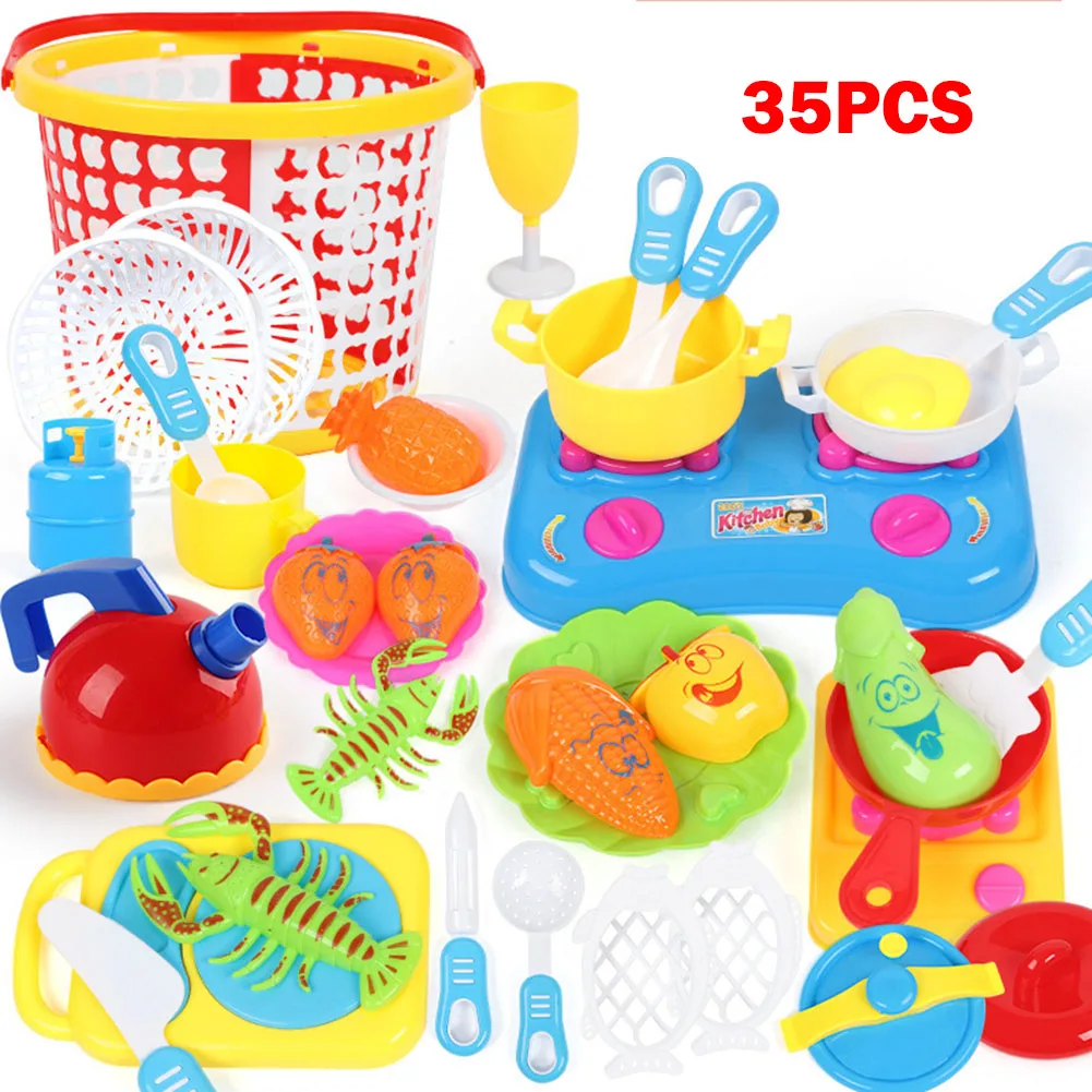 35pcs Детский кухонный игровой набор, кухонные принадлежности, ролевые игры для приготовления пищи, игровой домик для малышей, горячая распродажа - Цвет: 35pcs