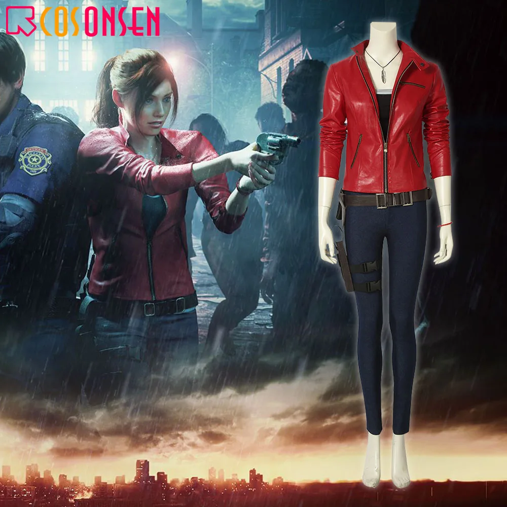 Костюм для косплея Клэр Редфилд из игры RE2 кожаный жакет Хэллоуина Женский костюм