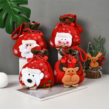 激安 クリスマス装飾品赤三次元人形クリスマスギフトでハンドルビスケットキャンディー巾着ギフトバッグ
