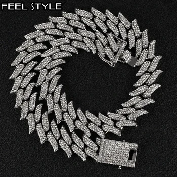 

Hip Hop Men's Thorns Cuban chain Necklace full stone 20mm Rock charm Gold chain for men choker Necklace