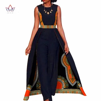

African Design Bazin Elegant Womens Rompers Jumpsuit Sleeveless Rompers Jumpsuit Long Dashiki Pants
