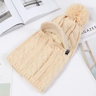 Winter Hat Women girl Warm Skullies Beanies Hat Face Neck Protection Balaclava Mask Gorras Bonnet Knitted Hat Ski Cap - Цвет: beige