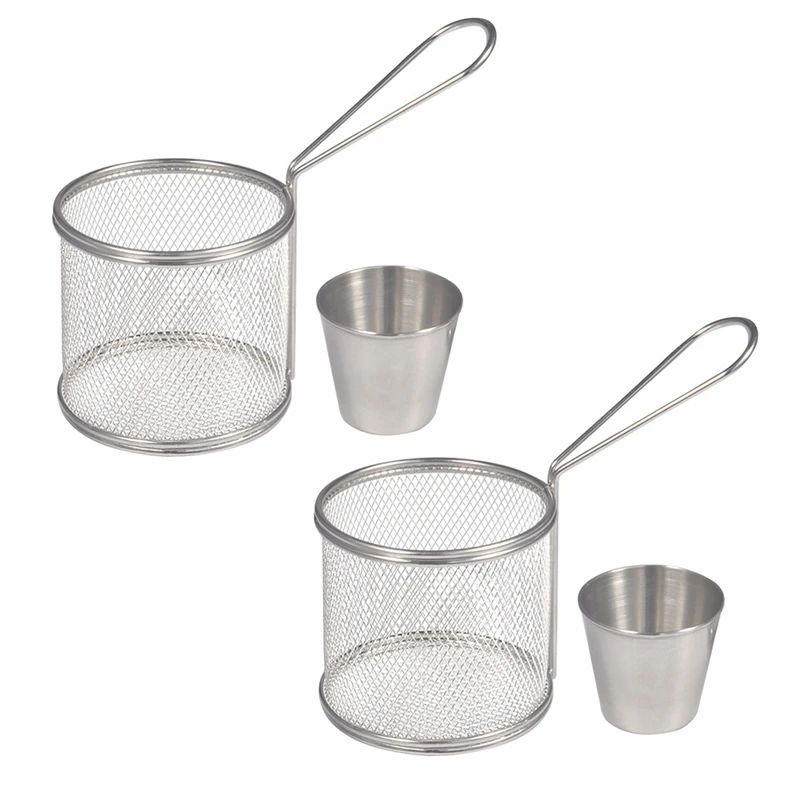 

2Pcs Of Set Mini Round Fries Basket Oil Strainer French Fries Chef Kitchen Basket Frying Net Colander Kitchen Accessories