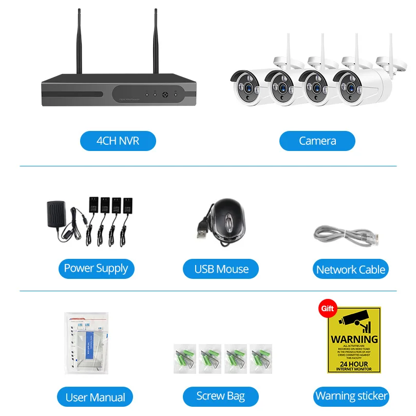 Wheezan CCTV система безопасности камера беспроводной комплект 1080P 4CH Wifi домашний видео наблюдение ночного видения Водонепроницаемый P2P камера набор