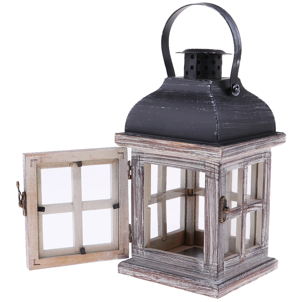 Rustic Wooden Decorative Candle Lantern Vintage  Hanging Candle Holder for Indoor Outdoor