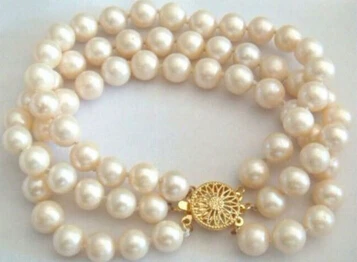 820 Beautiful 3 ROW 8-9MM NATURAL WHITE PEARL jewelry BRACELETS | Украшения и аксессуары