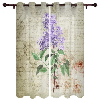 

Vintage Plant Lavender Purple Window Curtains Home Decor Curtains for Living Room Christmas Curtains Bedroom Kitchen Items