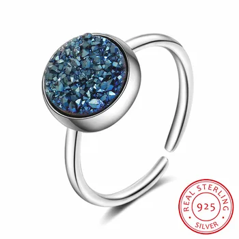 

Round Kyanite Irregular Stone 925 Sterling Silver Rings For Women Adjustable Ring Bague anillos S-R466