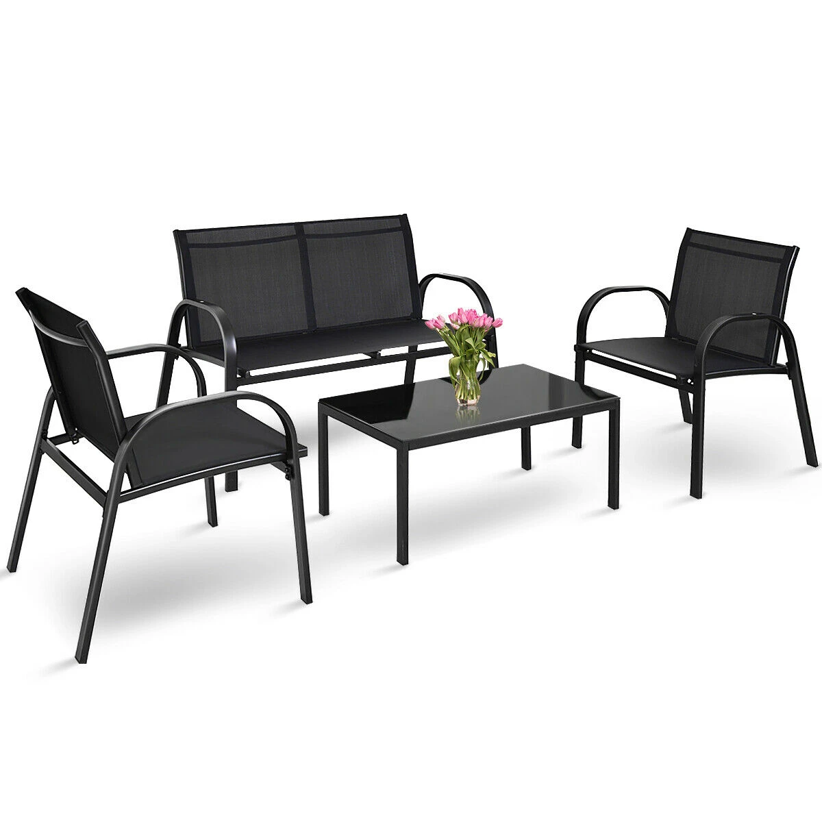 Costway 4 Pcs Patio Furniture Set Sofa Coffee Table Steel Frame Garden Deck Black Hw65848bk Garden Sofas Aliexpress