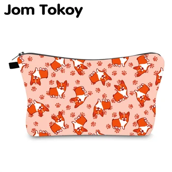 

Jomtokoy Corgi printing Waterproof Cosmetic Bag Pouches for Girl gift funny makeup bag