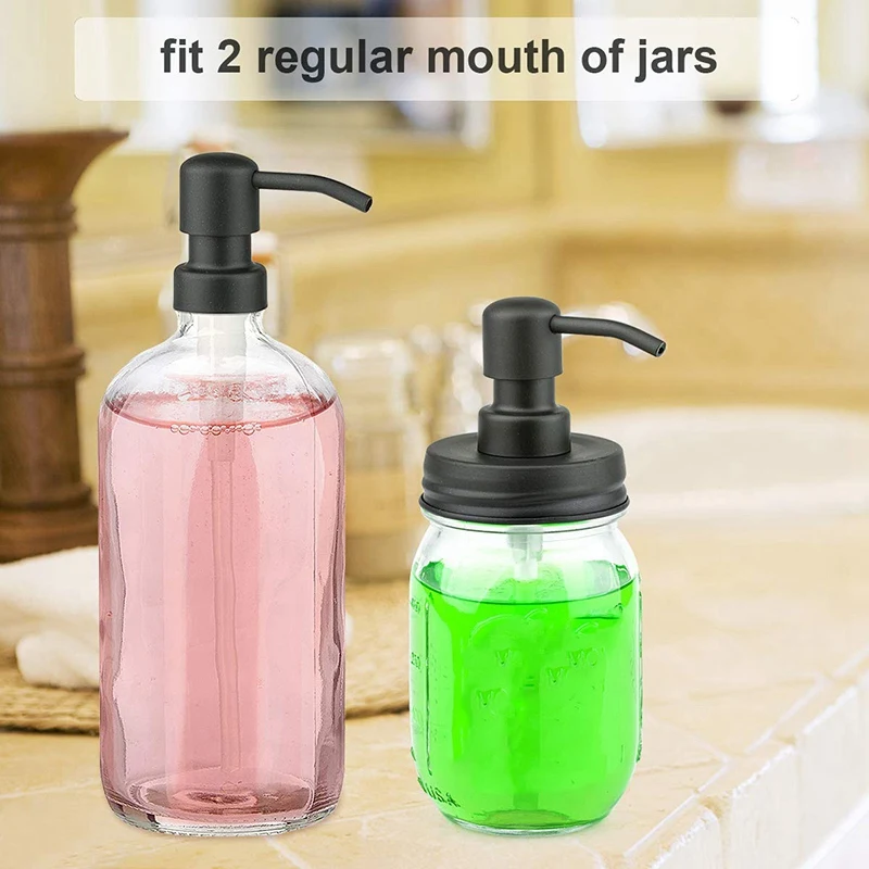 

Mason Jar Soap Dispenser Lids, Rust-Proof 304 Stainless Steel with Black Metal Coated Pump and Lid Replacement, DIY Lotion Foami