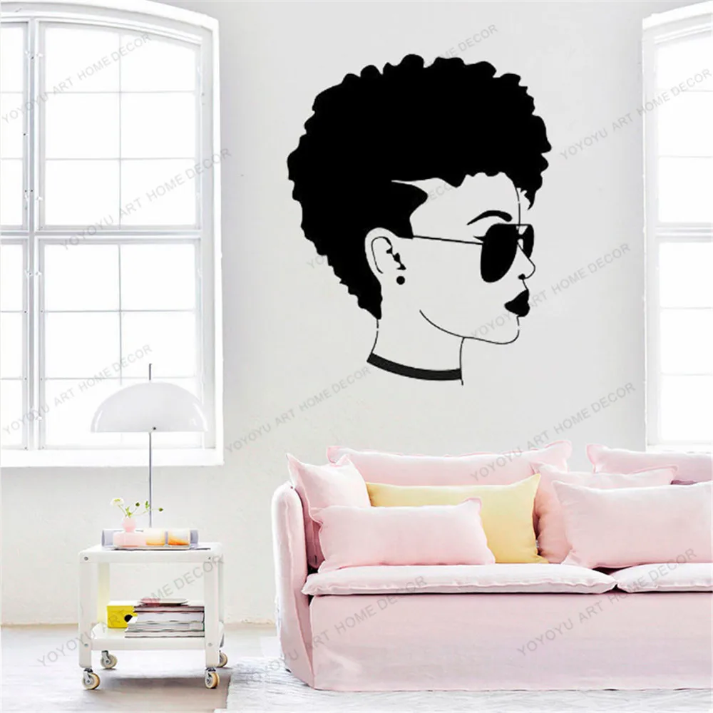 

Fashion African Woman Girl Wall Sticker Black Lady Hairstyle Vinyl Wall Decals Beauty Salon Decoration Afro Wall Mural CX681