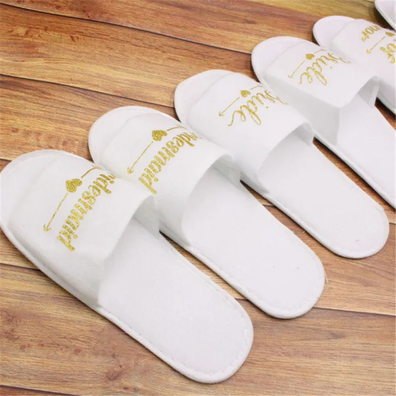 1 pair Bridal Shower Wedding decoration Bridesmaid Bride Spa Soft Slippers for Hen Night Bachelorette Party Supplies Gift-C