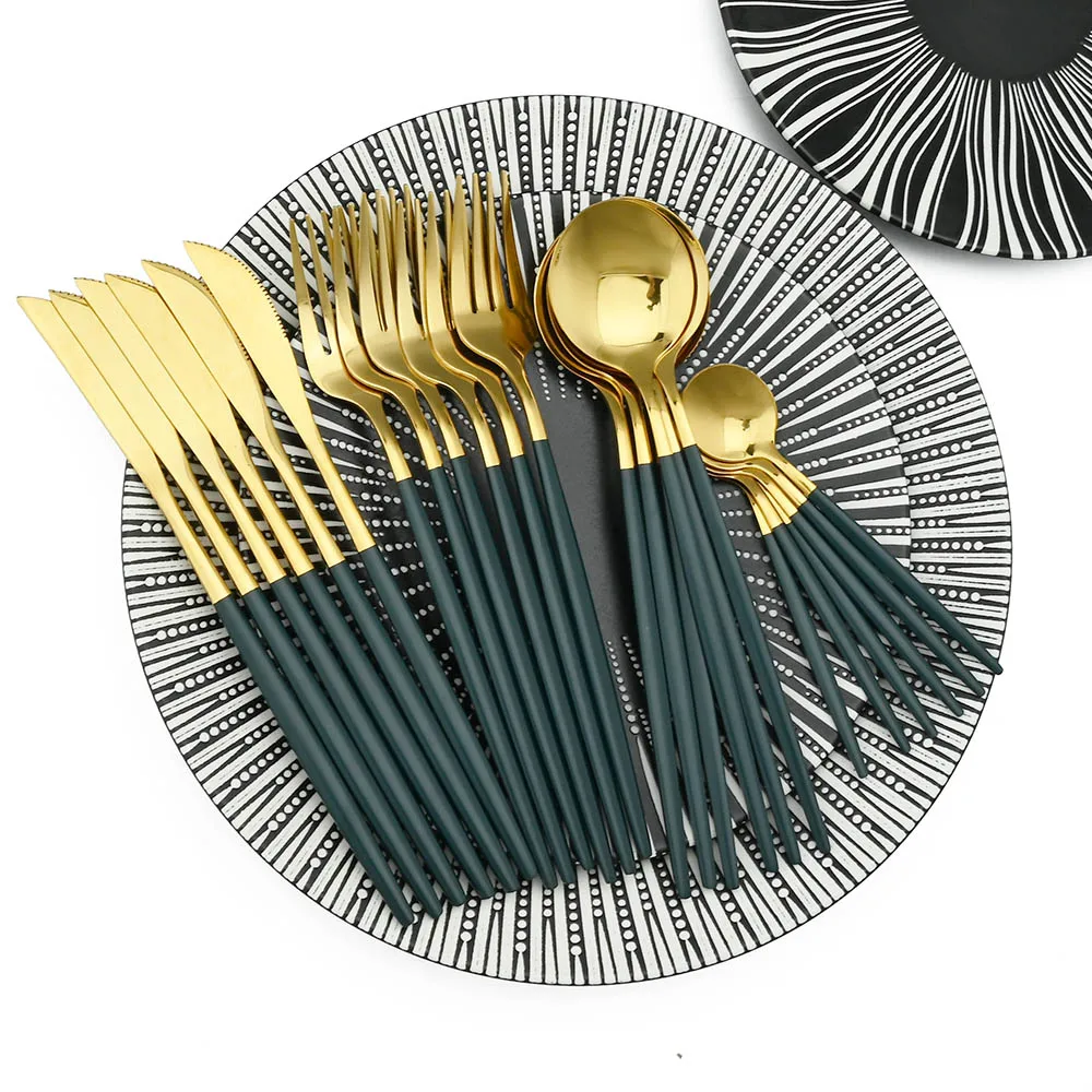 Cutlery Set Dinnerware Set Dinner Knife Fork Spoon Tableware Set Stainless Steel Flatware Silverware Wedding Hotel Glossy Black Cutlery