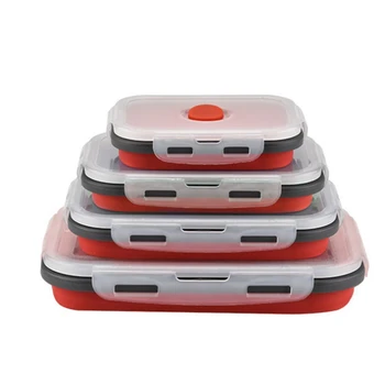 

4 Pieces Silicone Lunch Box Collapsible Food Container Food Collapsible Storage Container Microwave Freezer Safe Red
