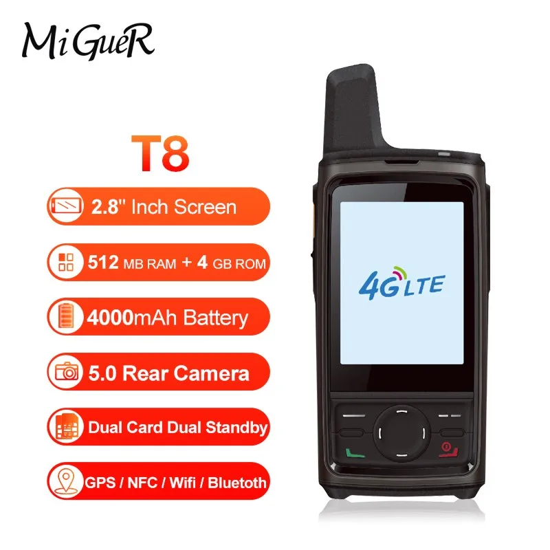 MiGueR T8 сетевая рация Android 6,0 Двойная карта 4G LTE FDD gps позиционирование с помощью NFC 5.0MP задняя камера рация