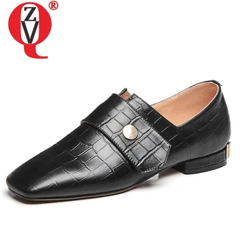 

ZVQ spring new fashion women flats outside comfortable genuine leather metal decoration square toe women shoes drop shipping