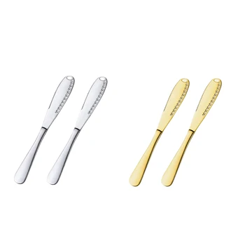 

2Pc Stainless Steel Butter Knife with Serrated Edge Can Be Made Cream