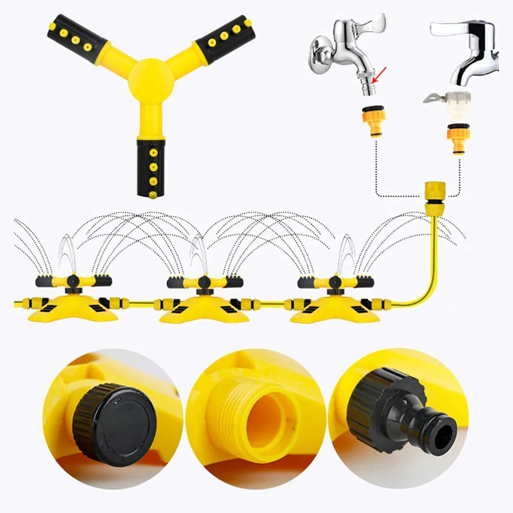 2 Modes Sprinkler Watering System Automatic 360 Degree Rotating Nozzle 3-Arm Grass Lawn Irrigation Sprinkler with Connectors