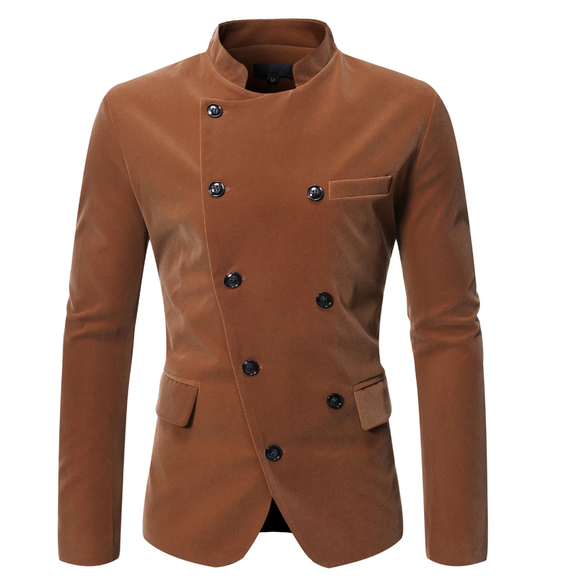 

PUIMENTIUA 2019 New Mens Autumn Standing Collar Suit Jacket Solid Slim Blazers England Style Double Breasted Mens Blazer Suits