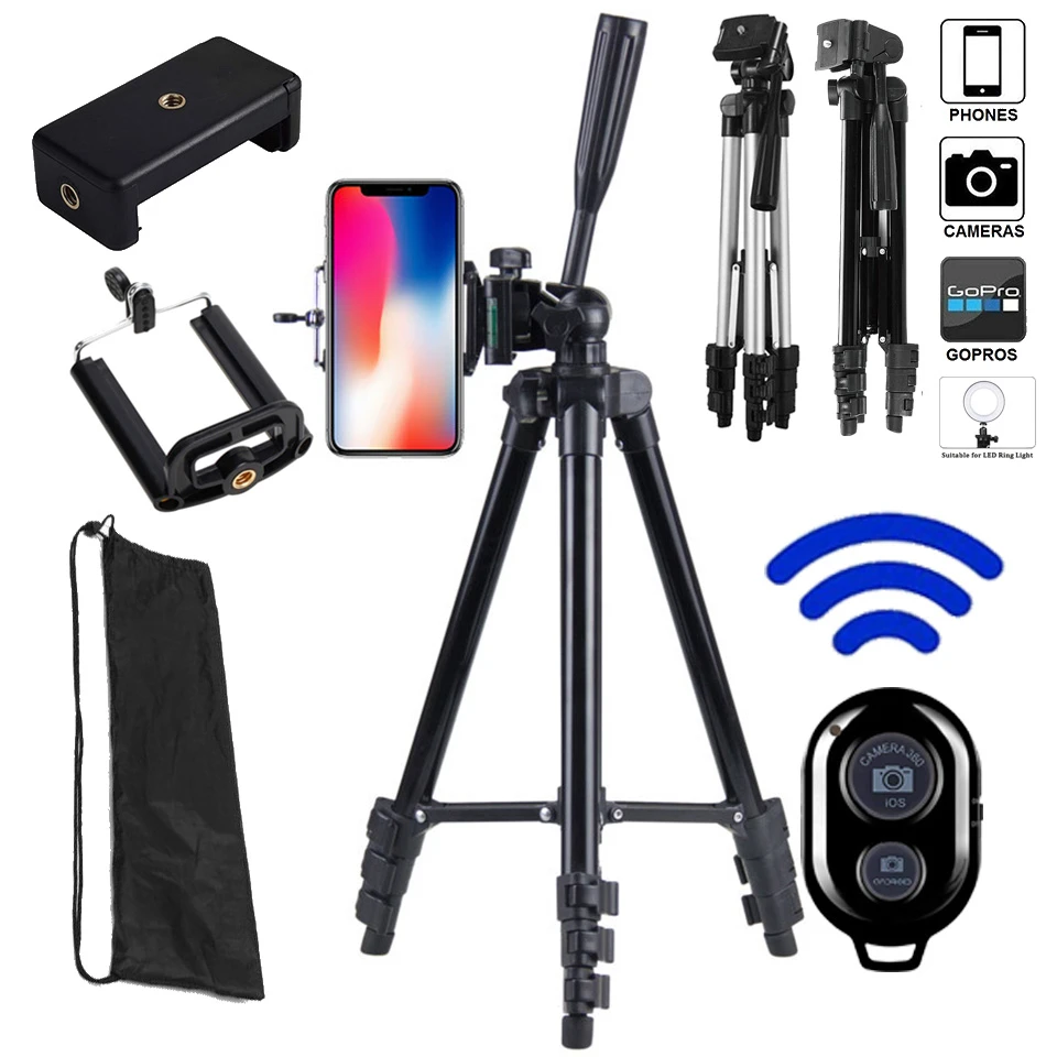 Lightweight Camera Phone Tripod Portable AdjustableStand Mount Holder Clip Bluetooth Remote Control For Live Youtube Cellphone Lightweight Camera Phone Tripod Portable AdjustableStand Mount Holder Clip Bluetooth Remote Control For Live Youtube Cellphone