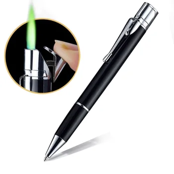 

Creative Unique metal Lighter Oil Gas Ballpoint pen Lighter Reusable straight green flame Cigarette Lighter Men Gadget