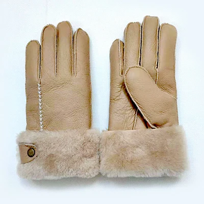 off-white Зимние женские перчатки из натуральной кожи и шерсти, толстые зимние перчатки для улицы, женские мягкие перчатки с мехом внутри, Зимние перчатки для женщин ST06504 - Цвет: off-white