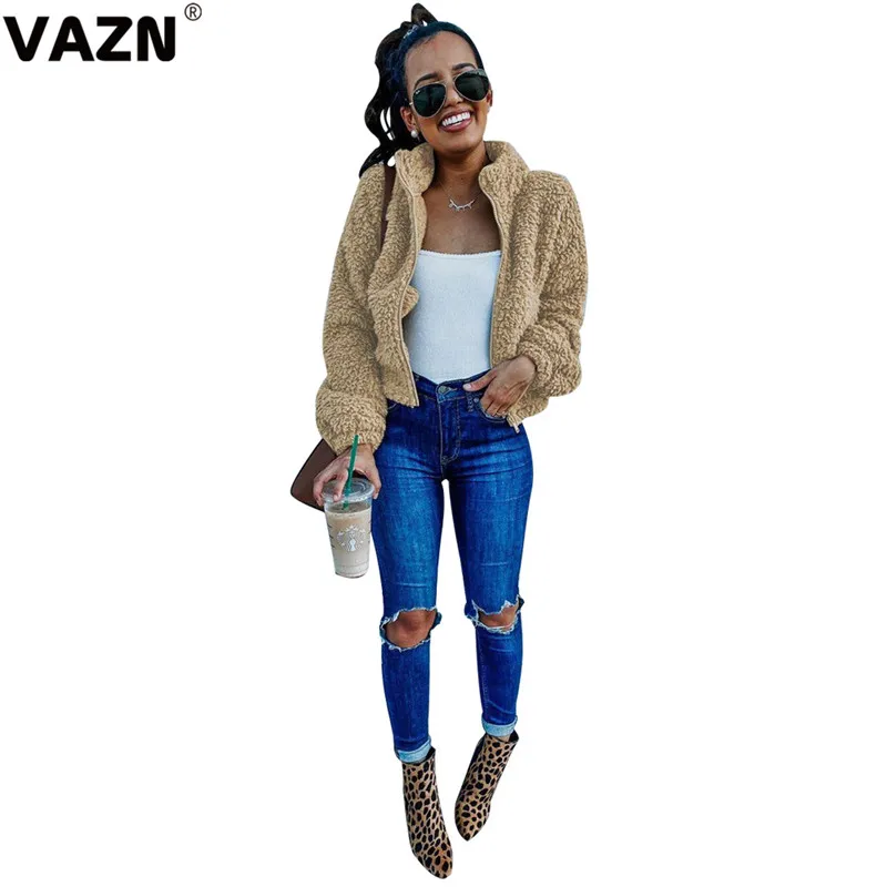 VAZN WNY8858 Winter Untidy Young Sexy Daily Soft Fashion 4 Color Solid Full Sleeve Women Energy Slim Thick Regular Outwears