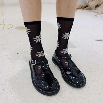 

Japan Style Flower Thin Tulle Socks Women Long Daisy Socks Ankle Casual Breathable Silk Socks Female Streetwear Calcetines