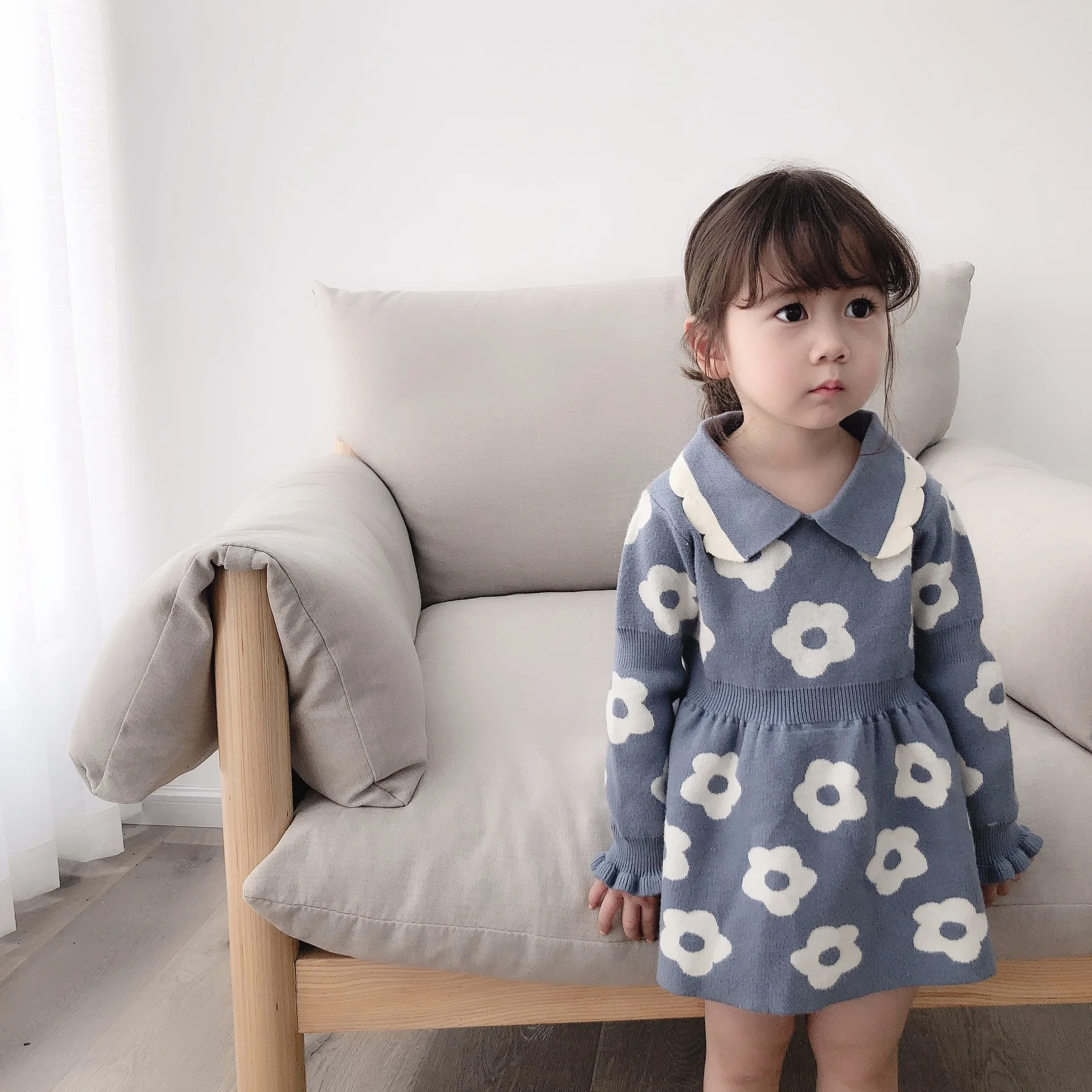 Ukeybaby2019, осенний и зимний свитер, платье с цветочным рисунком для девочек, Детский свитер, платье для женщин