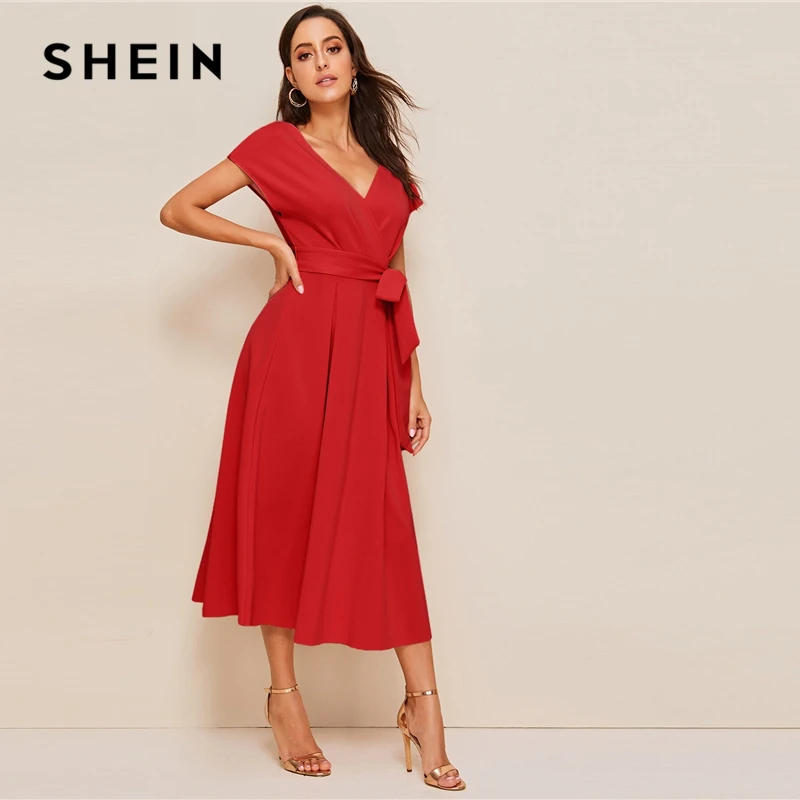 Женское платье SHEIN Элегантное летнее на молнии с вырезом лодочкой и поясом