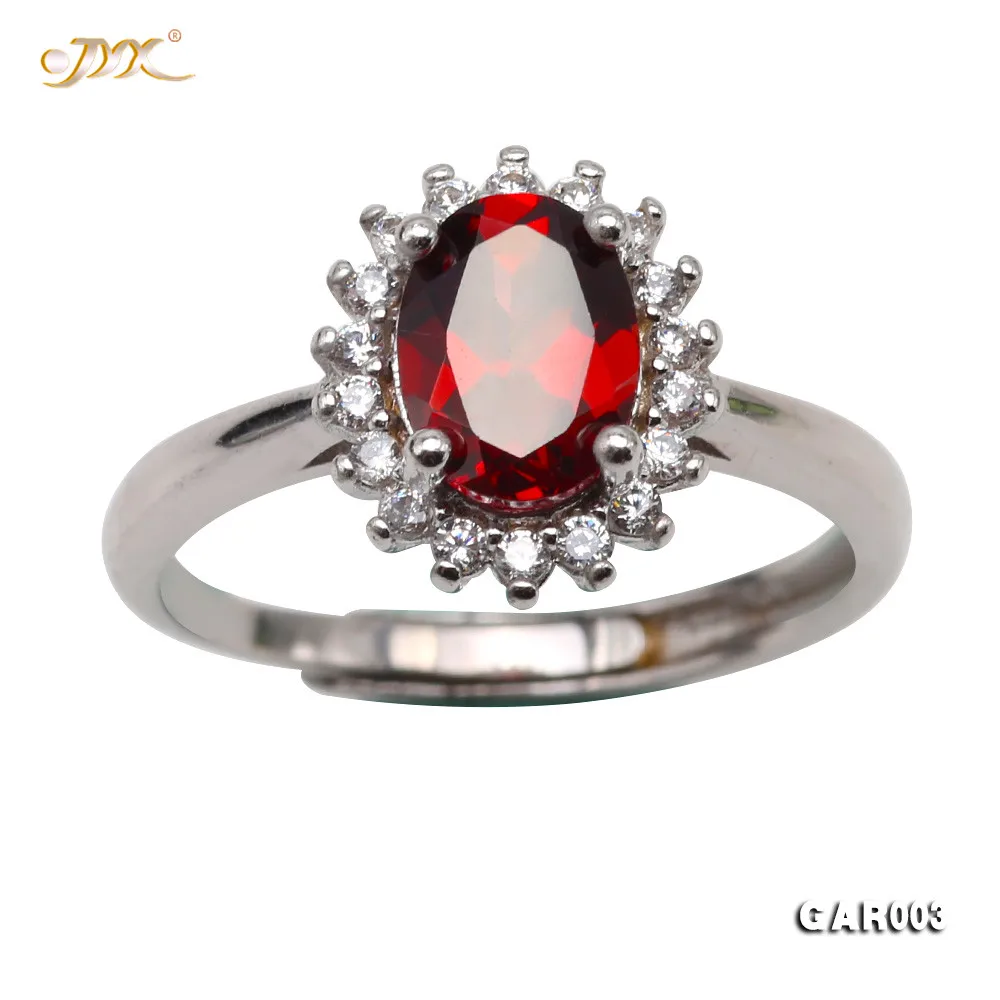 

JYX Beautiful Garnet 925 Silver Ring Oval Faceted Adjustable Ring Elegant Jewelry for Women Everyday Holiday Gift