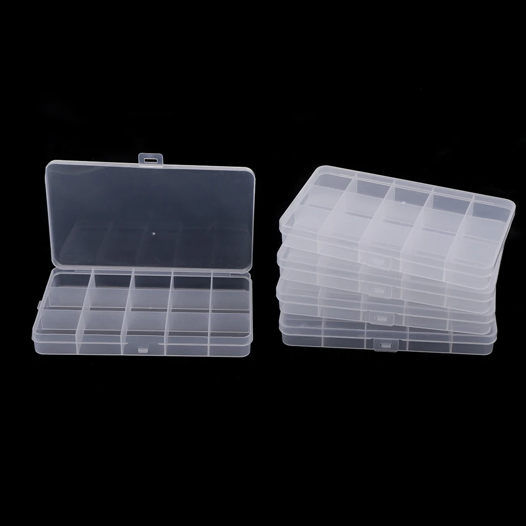 5Packs 15 Grids Clear Small Parts Storage Box Beads Container Organizer Case