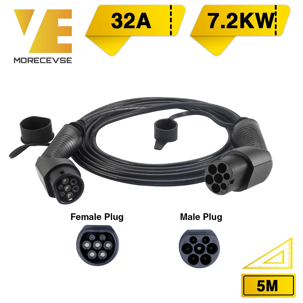 

Morec EV Charging Cable 32A 7.2KW for Electric Car Charger Station Type 2 Female to Male Plug, IEC 62196-2 5M