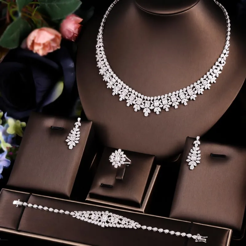 Janekelly 4pcs Bridal Zirconia Full Jewelry Sets For Women Party