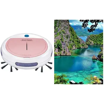 

1pcs Rechargeable Automatic Smart Robot Vacuum Cleaner & 1 set 5D Diamond Painting Home Decor Sea Landscape