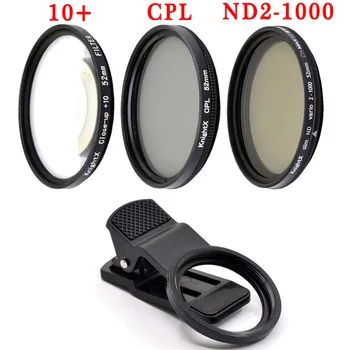 KnightX-전문 휴대폰 카메라 매크로 렌즈, CPL 스타 가변 ND 필터 모든 스마트 폰 37mm 49mm 52mm 55mm 58mm 콜스 업
