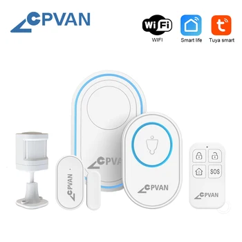 

CPVAN Wifi Home Alarm System Door/Window Sensor Wireless PIR Motion Sensor Burglar Alarm Tuya APP Control for Home Security Kit