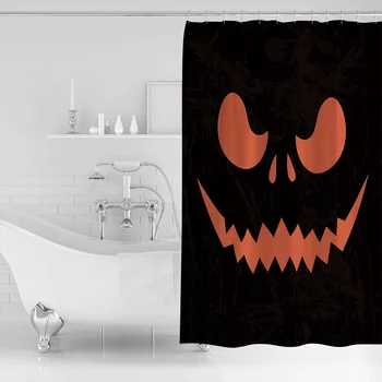 

Halloween Pumpkin Black Evil Expression Shower Curtains Waterproof Polyester Fabric Bathroom Shower Curtain &12 Hooks