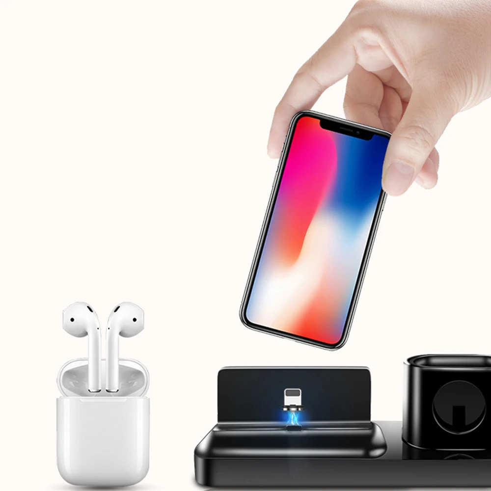 Три в одном магнитное зарядное устройство Подставка для зарядки IPhone Iwatch Airpods Высокое качество Беспроводное зарядное устройство Стенд Портативный