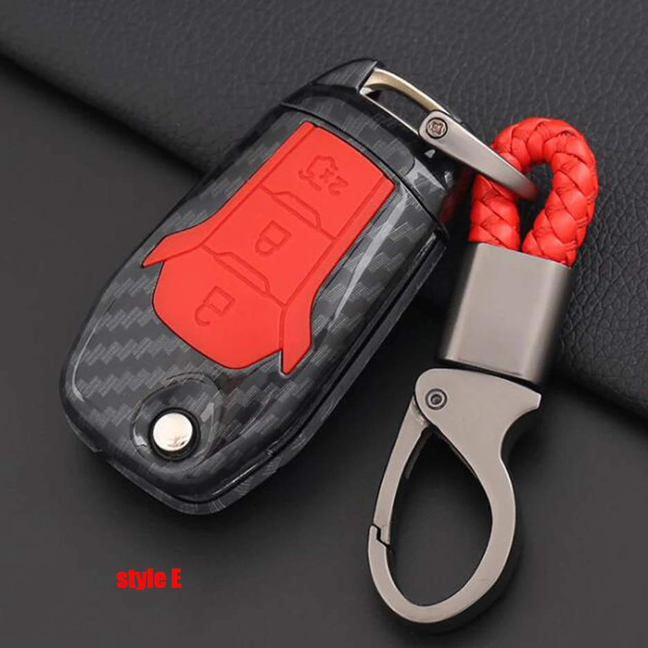 E carbon red Углеродное волокно автомобильный Стайлинг ключ дистанционный Брелок чехол Брелок для Ford Fiesta Focus 3 4 MK3 MK4 Mondeo Ecosport, Kuga Focus ST - Название цвета: E carbon red