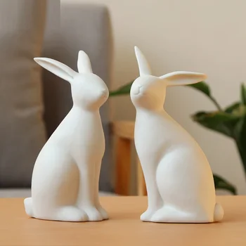 

Sales Set of 2 Simulation Rabbit Statue White Matt Ceramic Bunny Sculpture Decorative Ornament Best Gift R2434