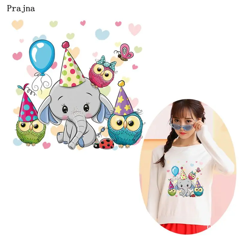 

Prajna Cute Elephant Iron On Transfers Vinyl Cartoon Ironing Thermal Stickers On Kids T-shirt DIY Patches For Clothing Applique
