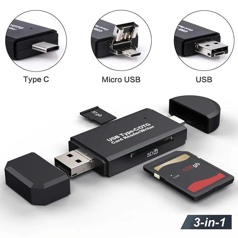 Устройство для чтения карт памяти 3 в 1 usb type C/Micro USB адаптер OTG функция Plug and Play