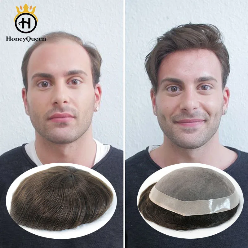 

Durable Hair Toupee Mono System Men Natural Looking 100% European Human Hair Toupee Mono With NPU Replacement System Remy Hair