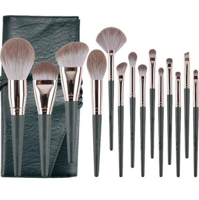 Green Cloud Makeup Brushes Set Professional Loose Powder Brush Big Sofe Eyeshadow Brush With Leather Bag
